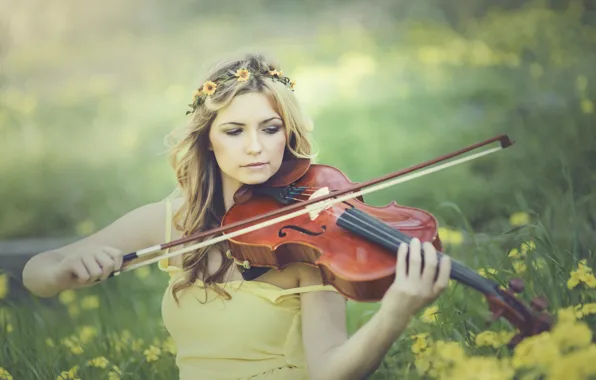 Девушка, цветы, венок, скрипачка, Kery Rut Garcia