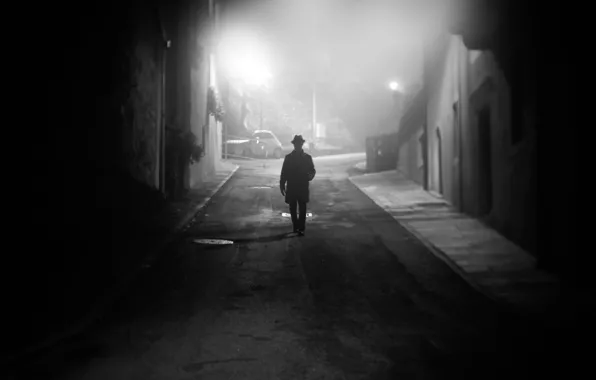 Картинка street, fog, man, darkness