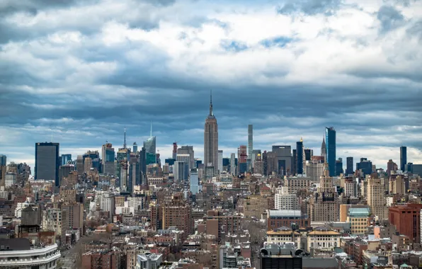 Картинка city, USA, tower, skyline, sky, Manhattan, NYC, clouds