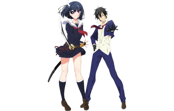 Girl, sword, anime, katana, boy, ken, blade, mask
