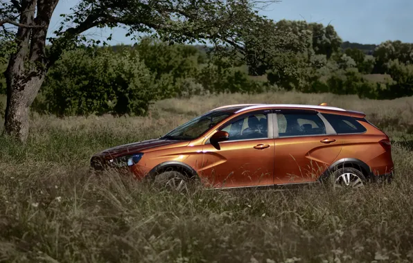 Поле, небо, природа, lada vesta sw cross