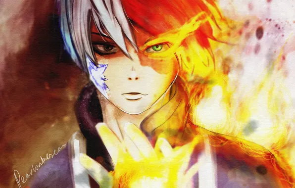 Взгляд, аниме, арт, парень, Boku no Hero Academia, Моя геройская акадеимя, Todoroki shouto