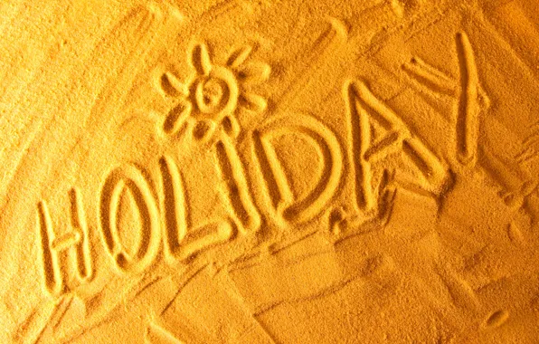 Картинка песок, море, пляж, солнце, надпись, отдых, beach, Holiday