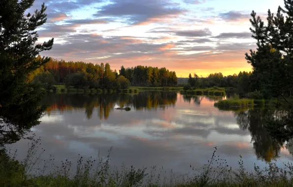 Картинка закат, река, вечер