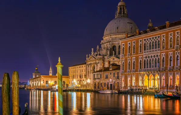 Картинка здания, Италия, Венеция, канал, ночной город, набережная, Italy, Venice