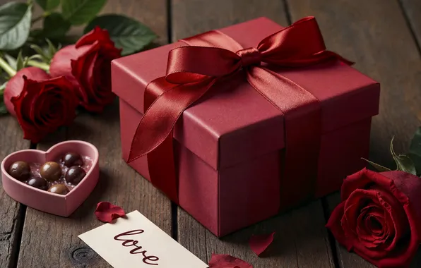 Картинка любовь, цветы, подарок, романтика, шоколад, розы, love, happy