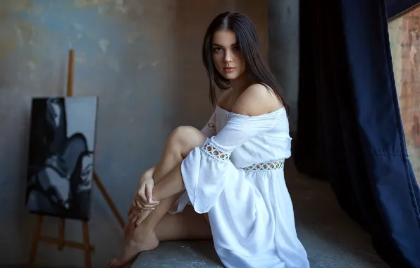 Картинка взгляд, девушка, поза, платье, Денис Котов