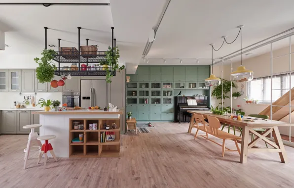 Интерьер, рояль, кухня, столовая, обеденная зона, Home in Kaohsiung City, by HAO Design