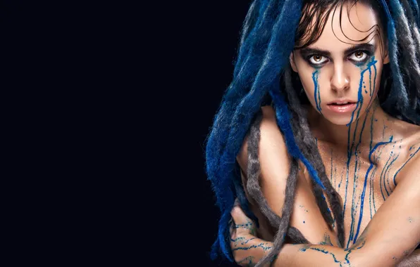 Blue, drag, tears, nude, look, Makeup