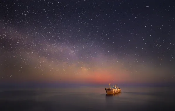Картинка море, звезды, корабль