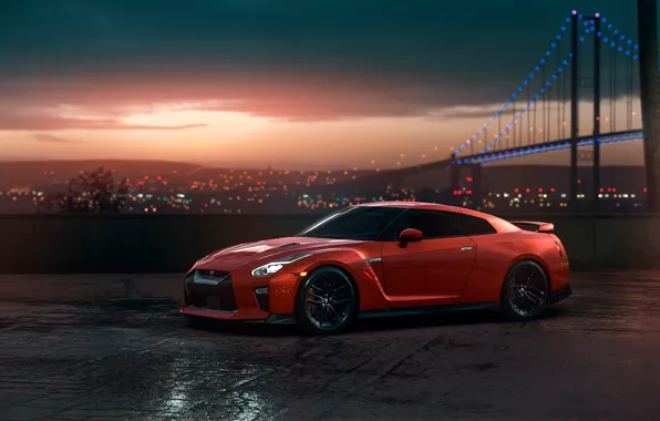 GTR, Nissan, Red, Car, Sunset, R35, View