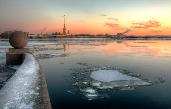 Картинка зима, река, утро, мороз, Санкт-Петербург, 2015, Дворцовый округ, 29 декабря