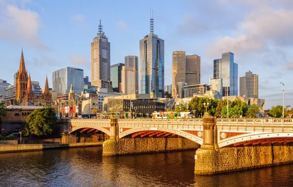 Downtown, cityscape, princes, landmark, melbourne, flinders street
