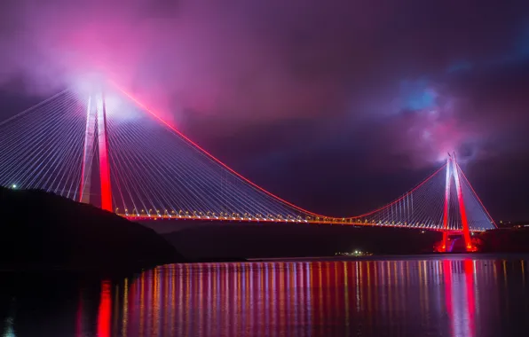 Bridge, night, turkey, istanbul