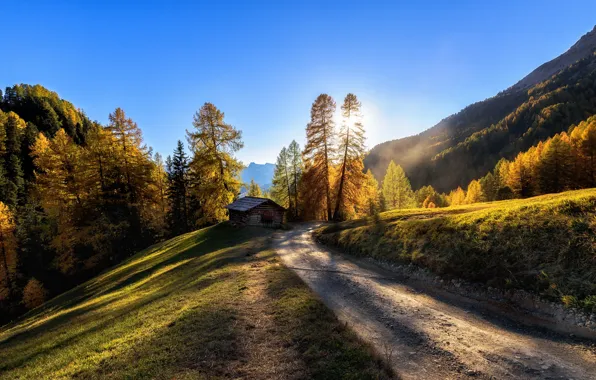 Картинка дорога, осень, горы, Италия