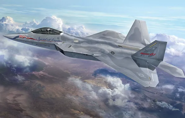США, многоцелевой истребитель, F-22 Raptor, US Airforce, T.Hoshino