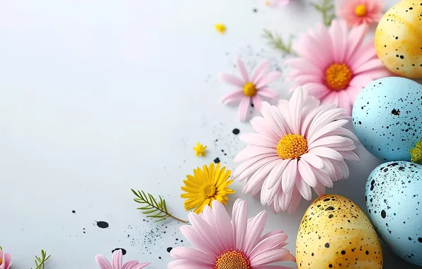 Цветы, яйца, весна, colorful, Пасха, happy, flowers, spring