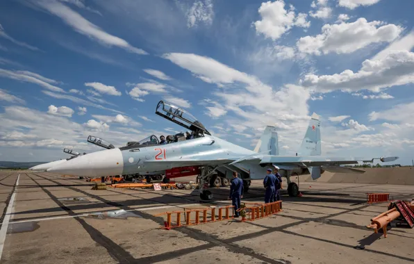 Истребитель, ВВС, Военный, России, Аэродром, Су-30, Сухой