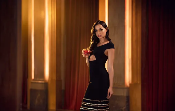 Взгляд, девушка, стакан, поза, фигура, Ana De Armas