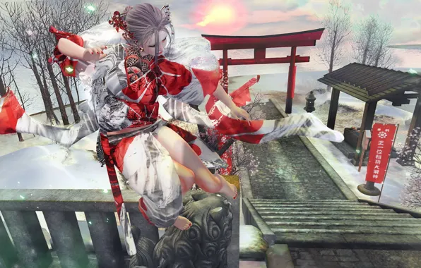 Девушка, рендеринг, фон