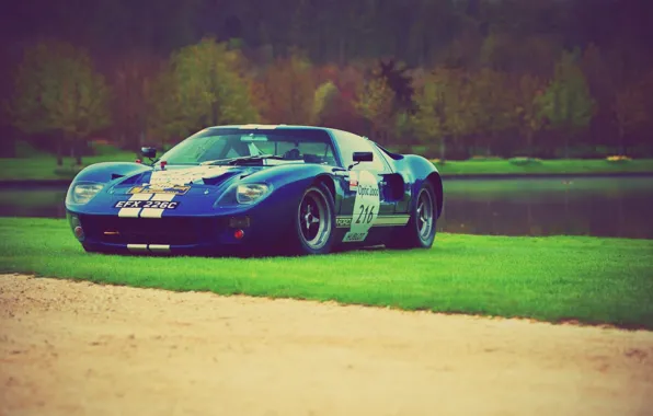 Картинка Озеро, GT40, Гоночный, Лес, Трава, 1965, Автомобиль, Ford