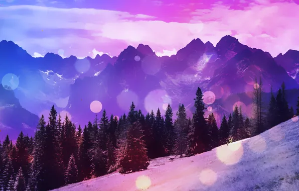 Деревья, горы, природа, блики, холмы, widescreen, простор, wallpaper
