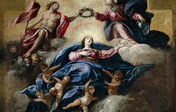 Картинка картина, религия, мифология, Sebastian Herrera Barnuevo, Коронование Девы Марии
