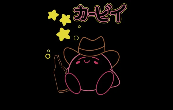Vector, Nintendo, beer, black background, sitting, video games, Kirby, cowboy hats
