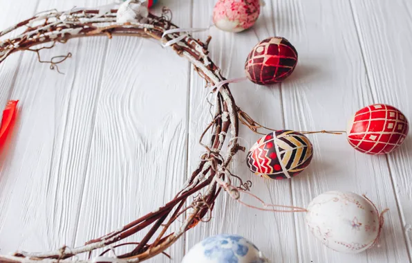 Яйца, пасха, Праздник, венок, веточки, Easter, eggs, Holiday
