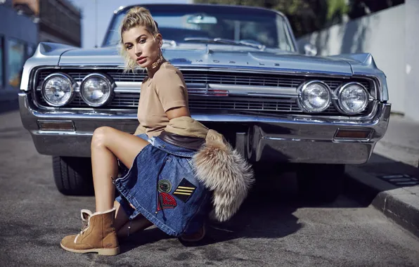 Авто, девушка, поза, модель, куртка, Hailey Baldwin
