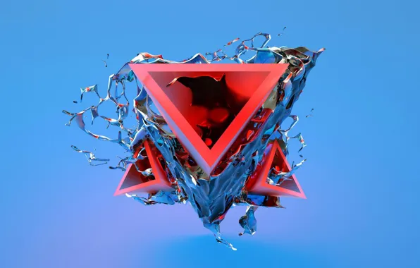 Картинка треугольники, жидкость, liquid, triangles, геометрические фигуры, computer art, geometric shapes, fractal art