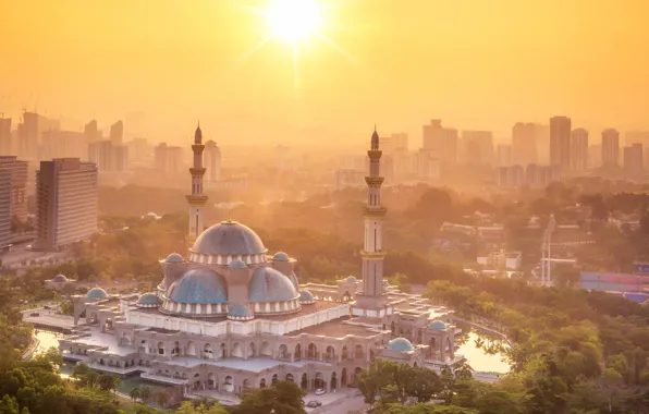 Картинка пейзаж, city, город, мечеть, landscape, Kuala Lumpur, Malaysia, Куала-Лумпур