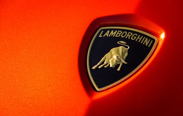 Картинка макро, оранжевый, Lamborghini, эмблема