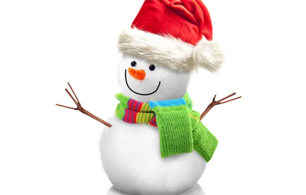 Снеговик, christmas, new year, cute, snowman, santa hat