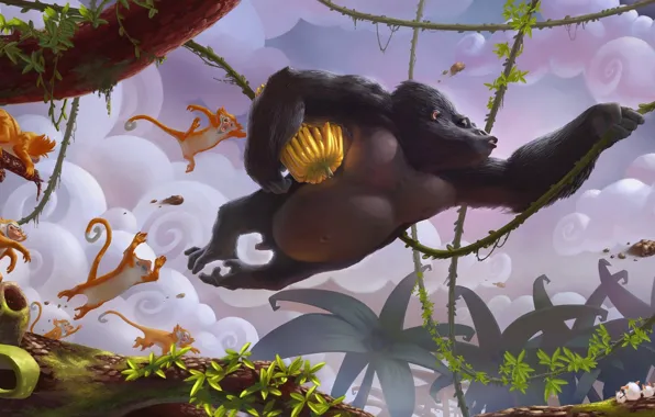 Картинка джунгли, Szymon Biernacki, бананы, горилла, Banana Split