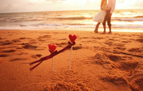 Картинка песок, море, волны, пляж, девушка, любовь, фон, обои