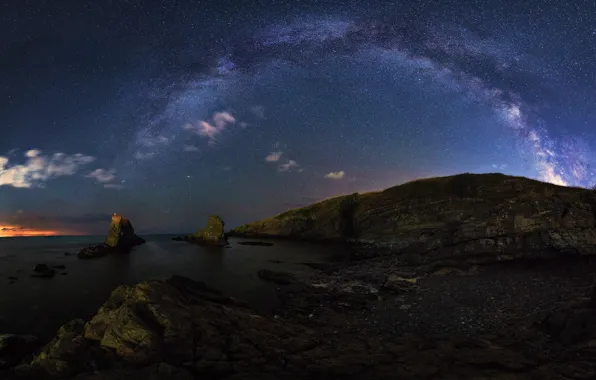 Ocean, water, night, stars