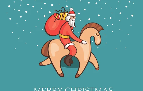 Картинка снег, новый год, рождество, подарки, дед мороз, лошадка