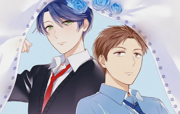 Девушка, розы, аниме, арт, парень, Gekkan Shoujo Nozaki-kun, Нозаки автор сёдзе-манги