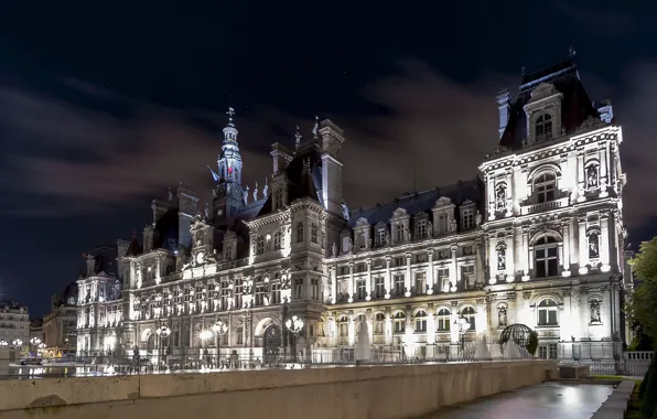 Картинка ночь, город, Франция, Париж, фонари