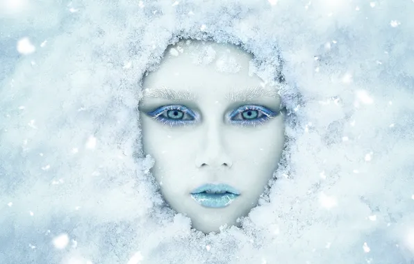 Зима, взгляд, девушка, снег, лицо, макияж, Ренат Фотов, Анастасия Косухина