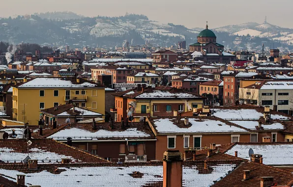 Картинка зима, снег, дома, Италия, Winter in Bologna