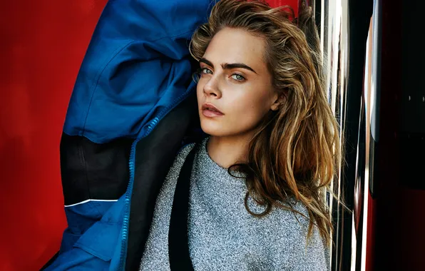 Взгляд, портрет, куртка, шатенка, красотка, фотосессия, Vogue, Cara Delevingne