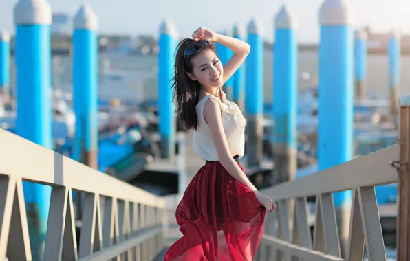 Лето, взгляд, девушка, лицо, азиатка