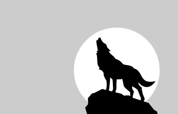Луна, волк, тень, минимализм, moon, wolf