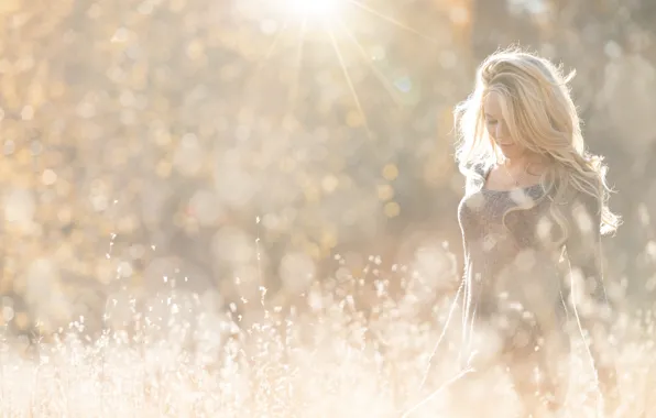 Картинка поле, девушка, солнце, свет, блондинка, girl, model, Eric Snyder
