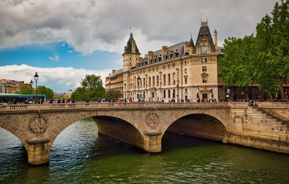 Мост, река, Франция, Париж, здания, Paris, France, Seine River