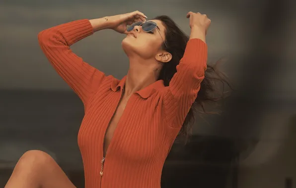 Картинка девушка, поза, волосы, фигура, очки, певица, Selena Gomez
