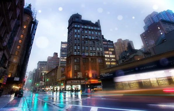 Нью-йорк, new york, usa, бродвей, nyc, Slick Streets, Broadway, Rainy Night