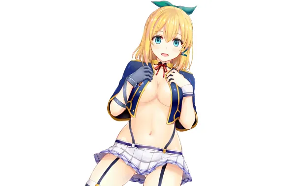 Girl, sexy, cleavage, school uniform, boobs, anime, beautiful, short hair